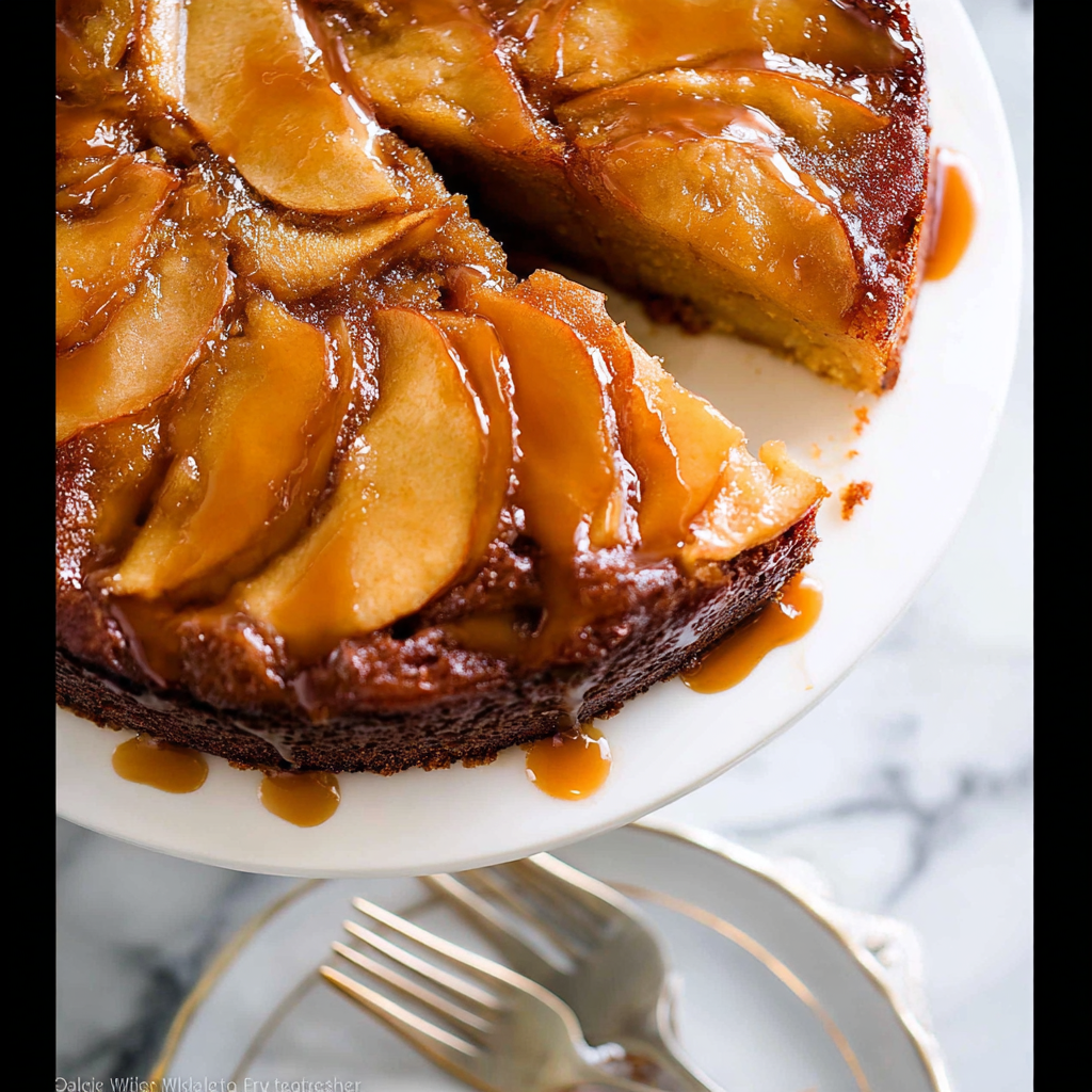 Recipe preparation for Caramel Apple Upside Down Cake