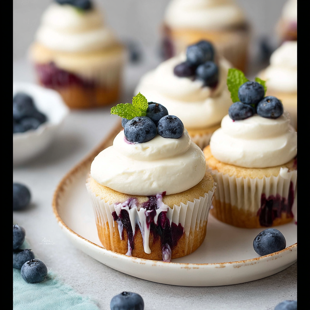 Recipe preparation for Blueberry Cream Cupcakes