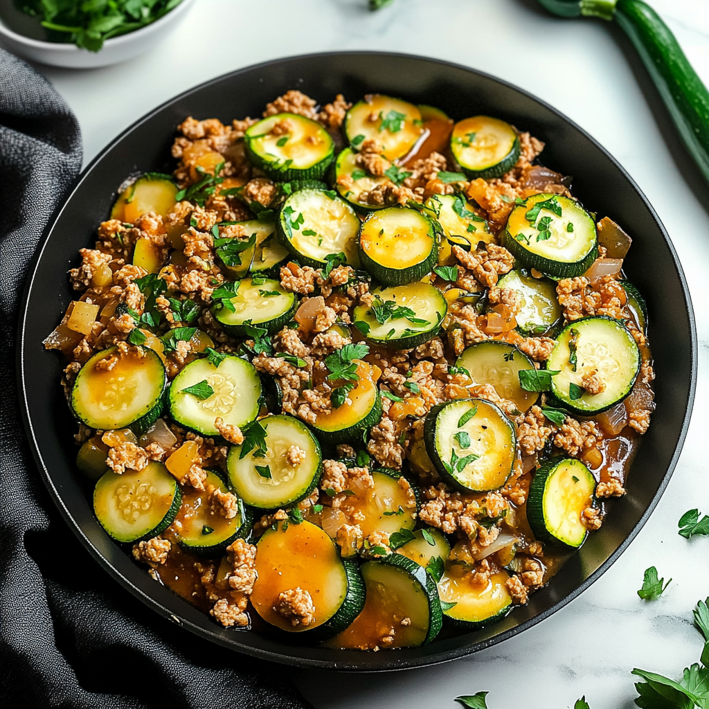 Recipe preparation for Ground Turkey and Zucchini Skillet