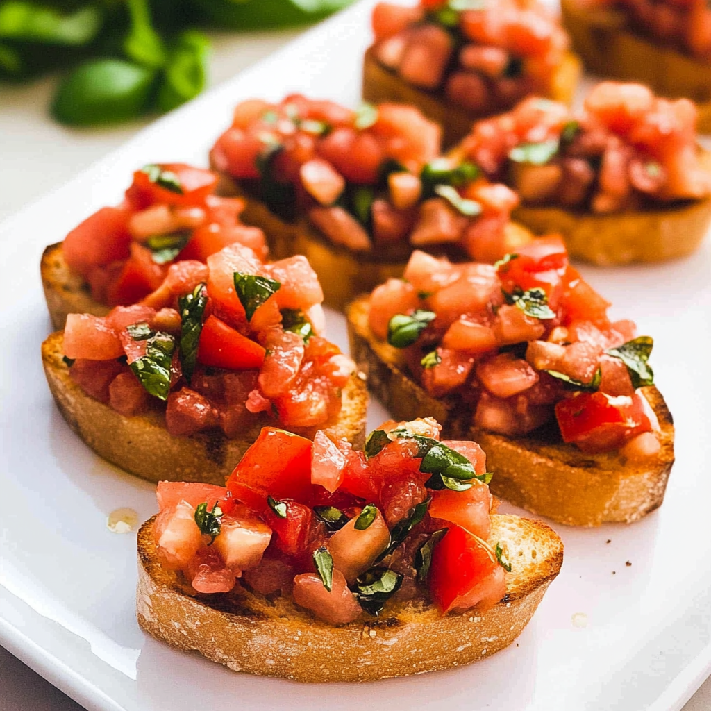 Recipe preparation for Tomato Basil Bruschetta