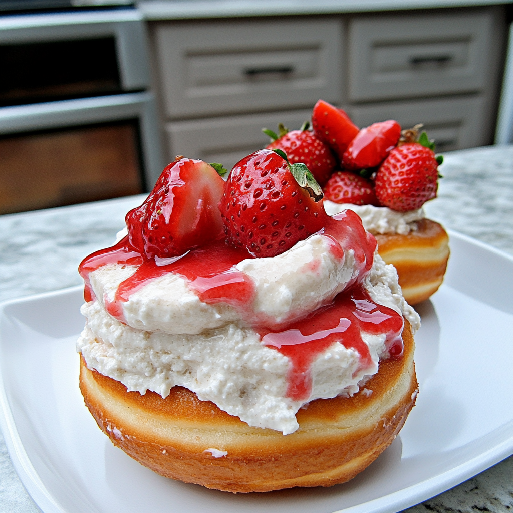 Recipe preparation for Donut Strawberry Shortcake