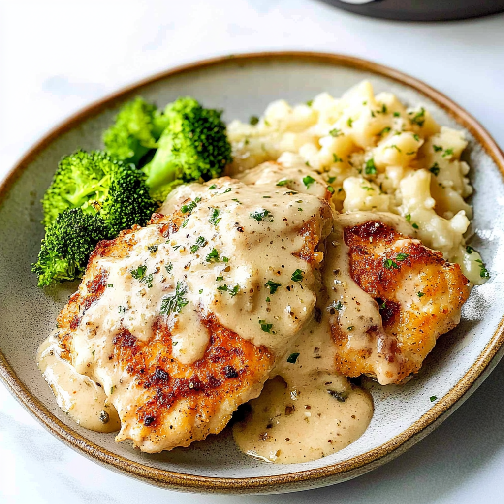 Recipe preparation for Crispy Parmesan Chicken with a Rich Garlic Sauce