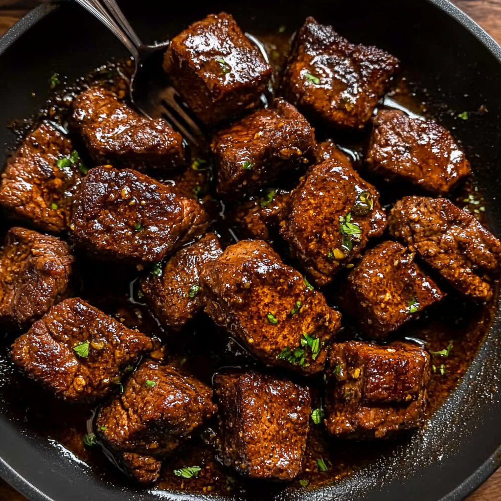 Recipe preparation for Cajun Garlic Butter Steak Bites