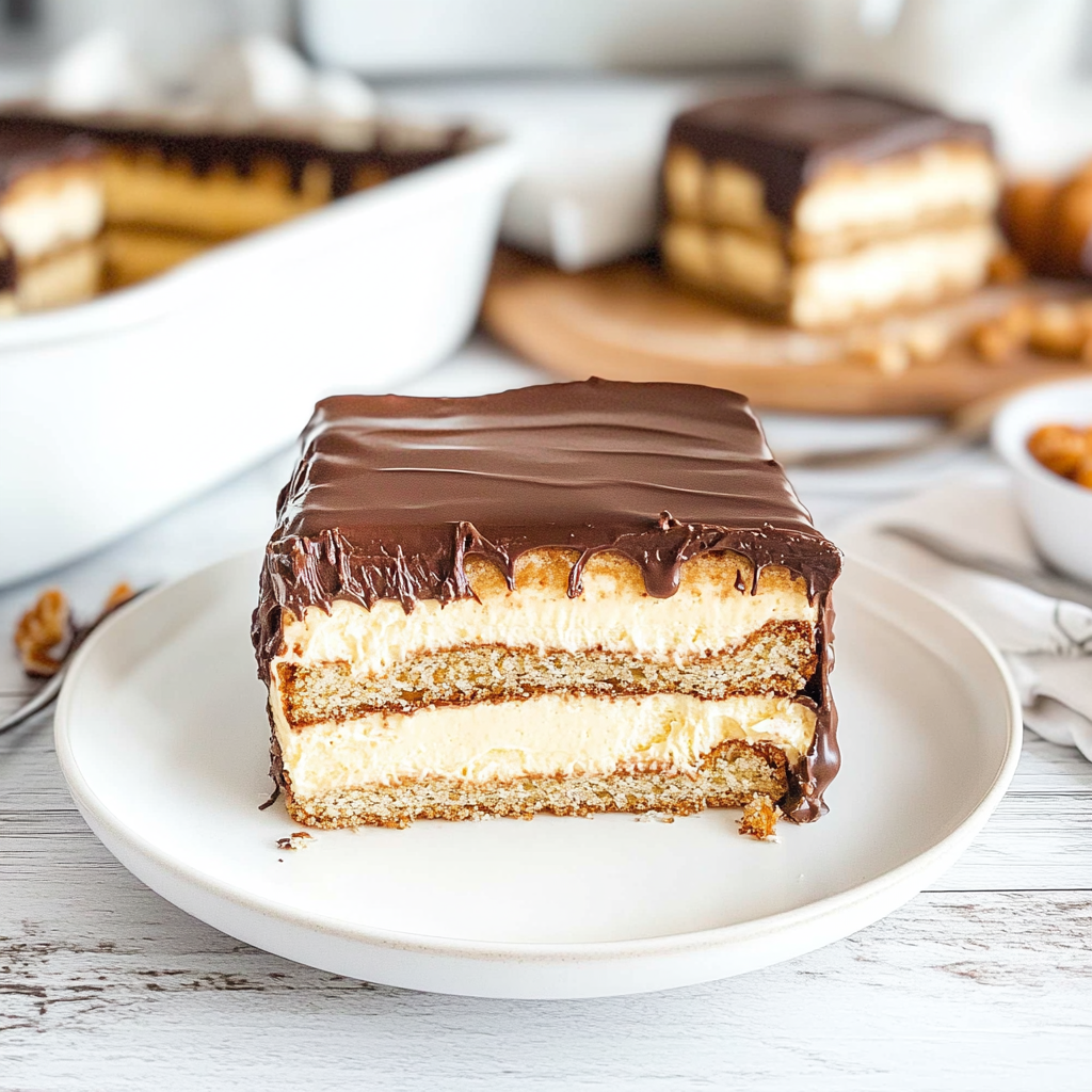 Recipe preparation for No-Bake Chocolate Eclair Cake