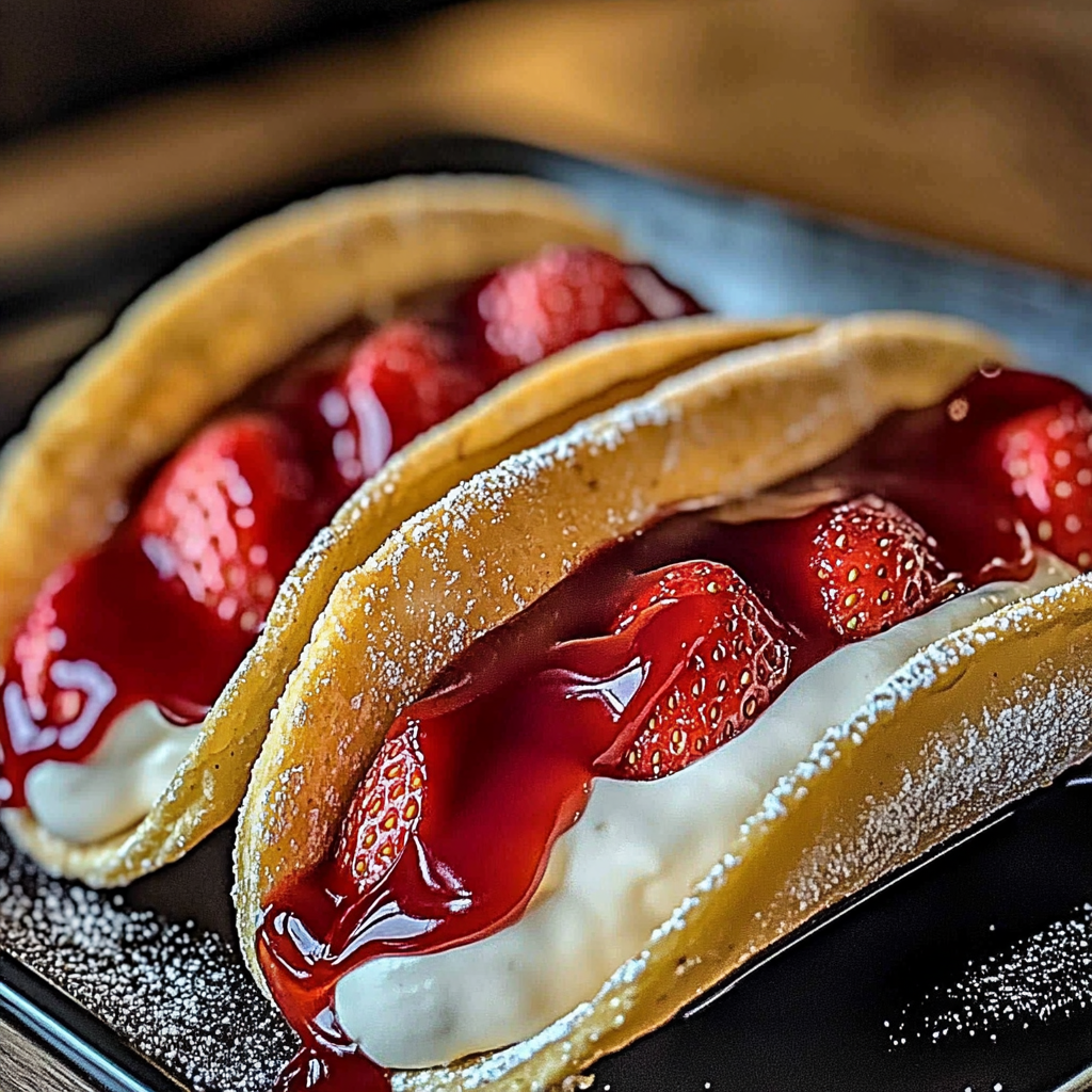 Recipe preparation for Strawberry Cheesecake Dessert Tacos