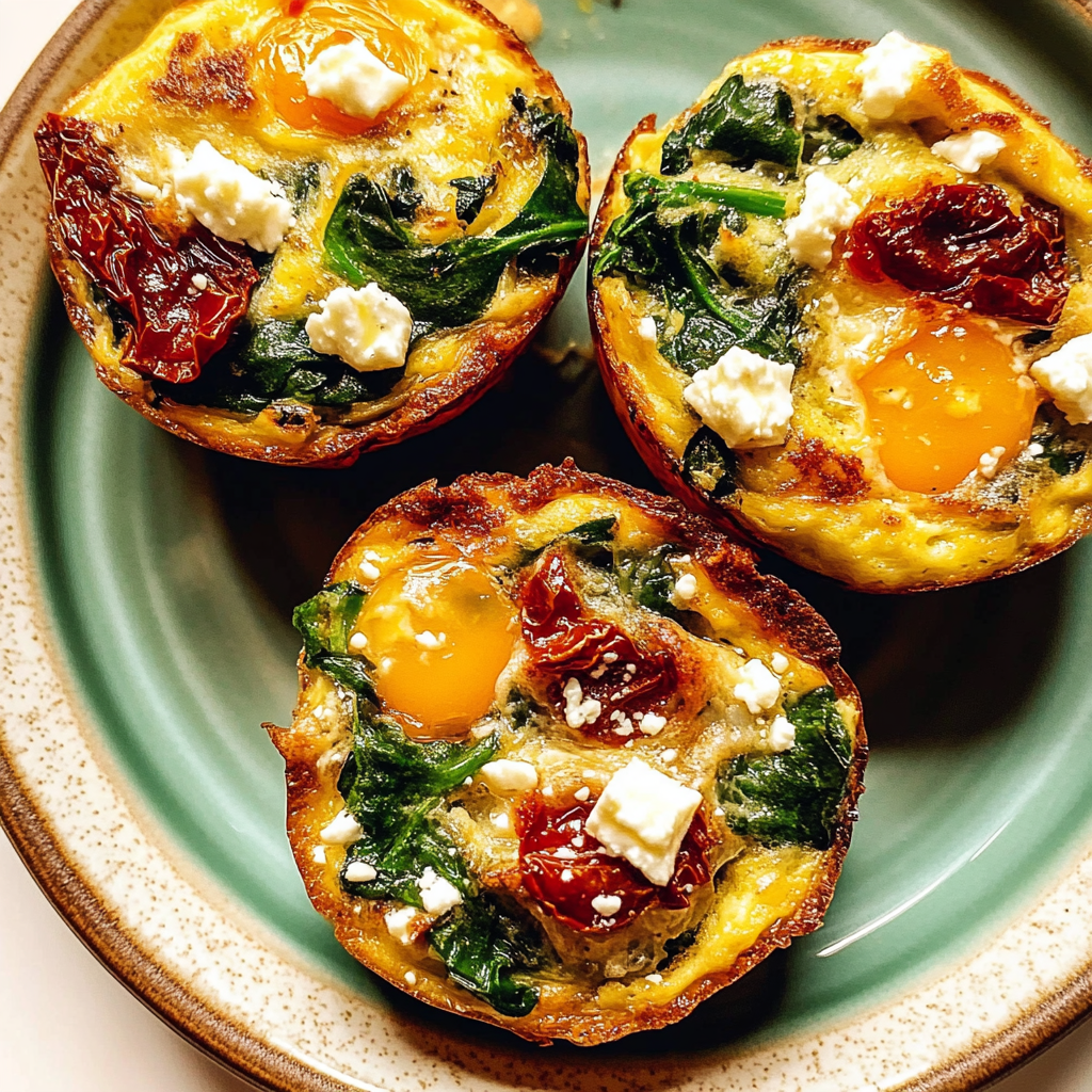 Recipe preparation for Spinach, Feta, and Sun-Dried Tomato Egg Muffin