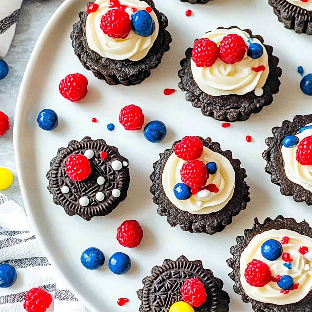 Recipe preparation for Red, White, and Blue Mini Oreo Pies