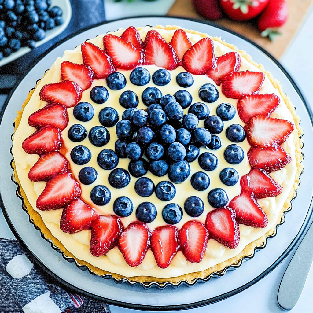 Recipe preparation for Red, White, and Blue Fruit Pizza