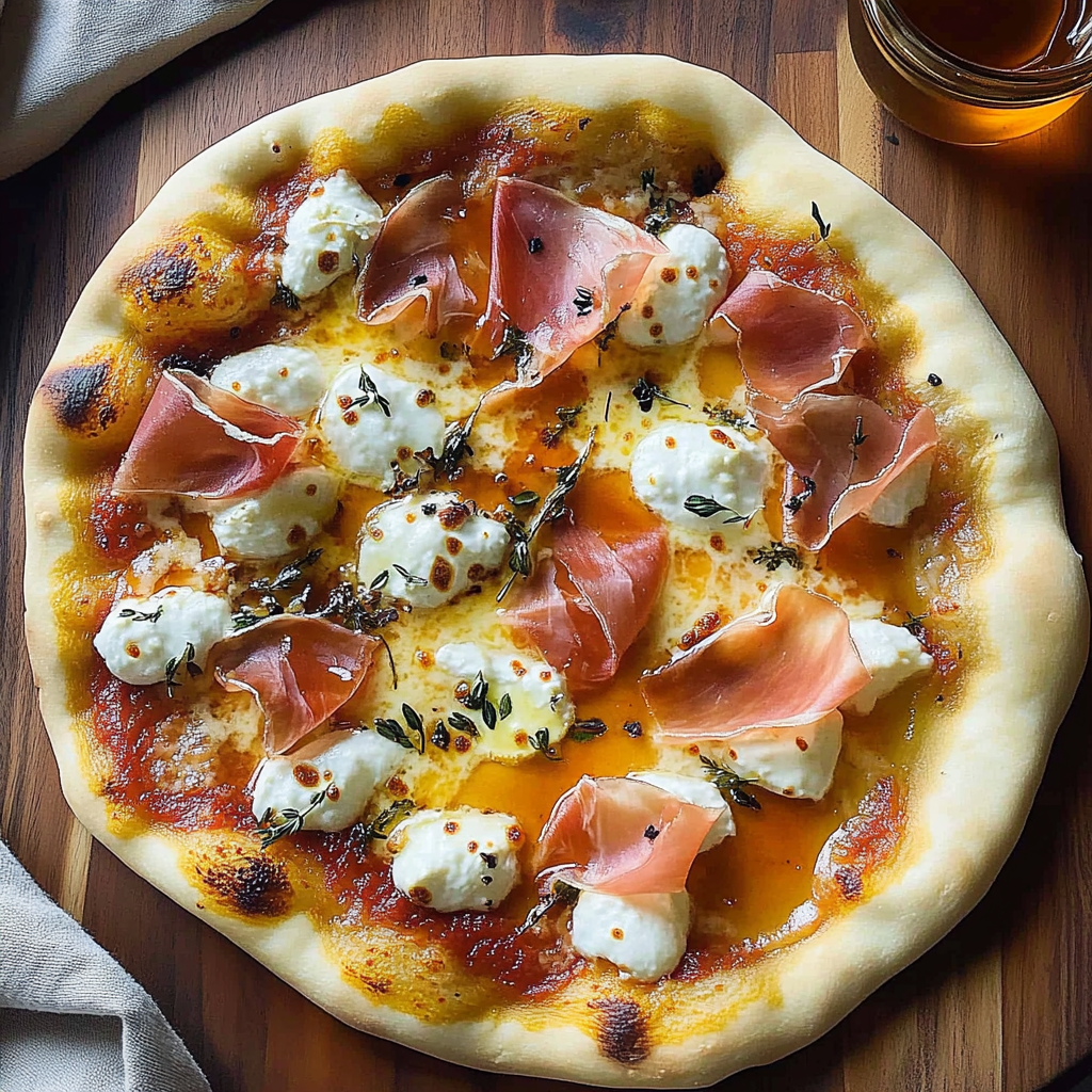Recipe preparation for White Pizza with Prosciutto & Hot Honey