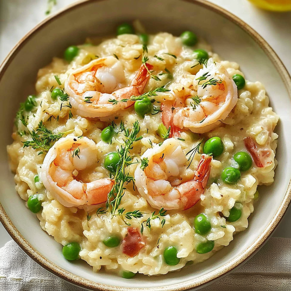Recipe preparation for Shrimp Risotto with Peas
