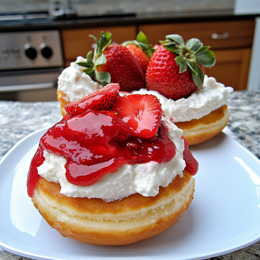 Recipe preparation for Donut Strawberry Shortcake