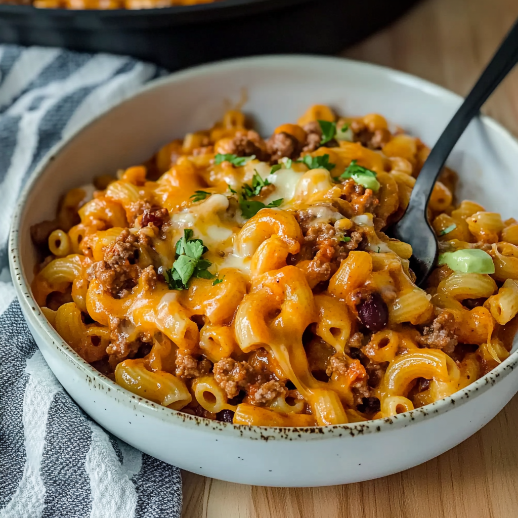 Recipe preparation for One Pot Cheesy Taco Mac