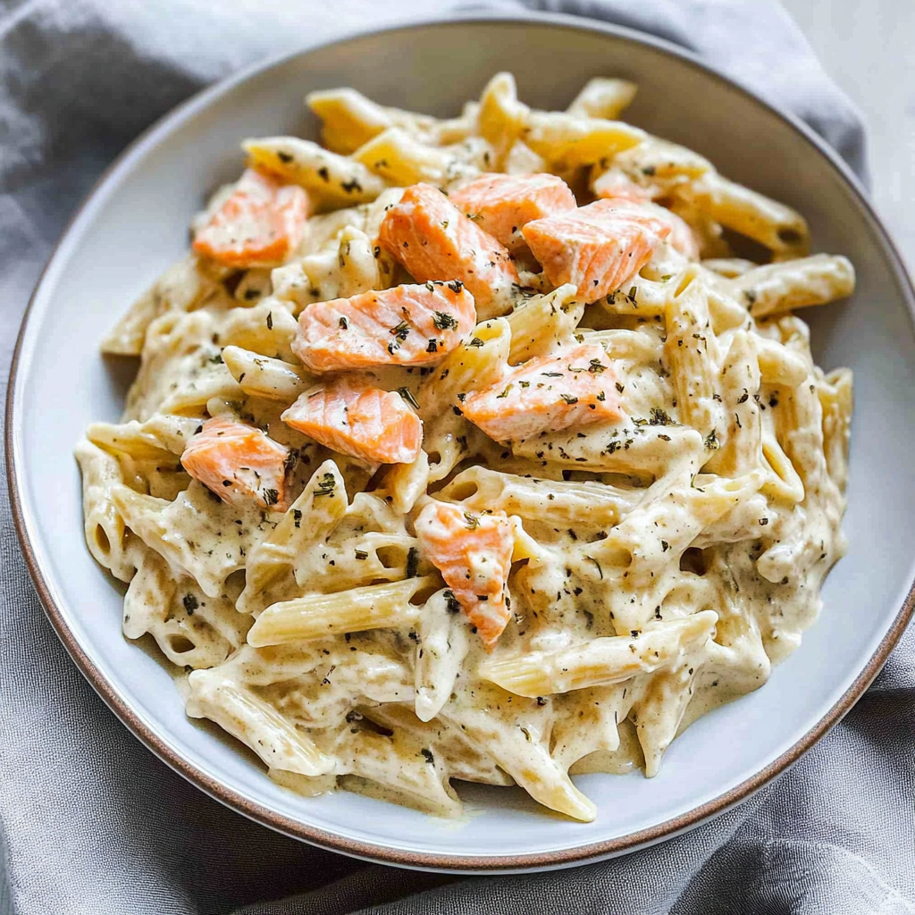 Recipe preparation for Creamy Salmon Pasta Recipe