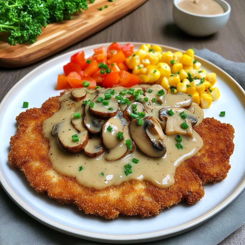 Recipe preparation for Rahmschnitzel Creamy Mushroom Schnitzel