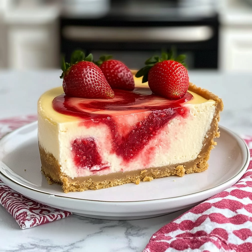 Recipe preparation for Strawberry Swirl Cheesecake