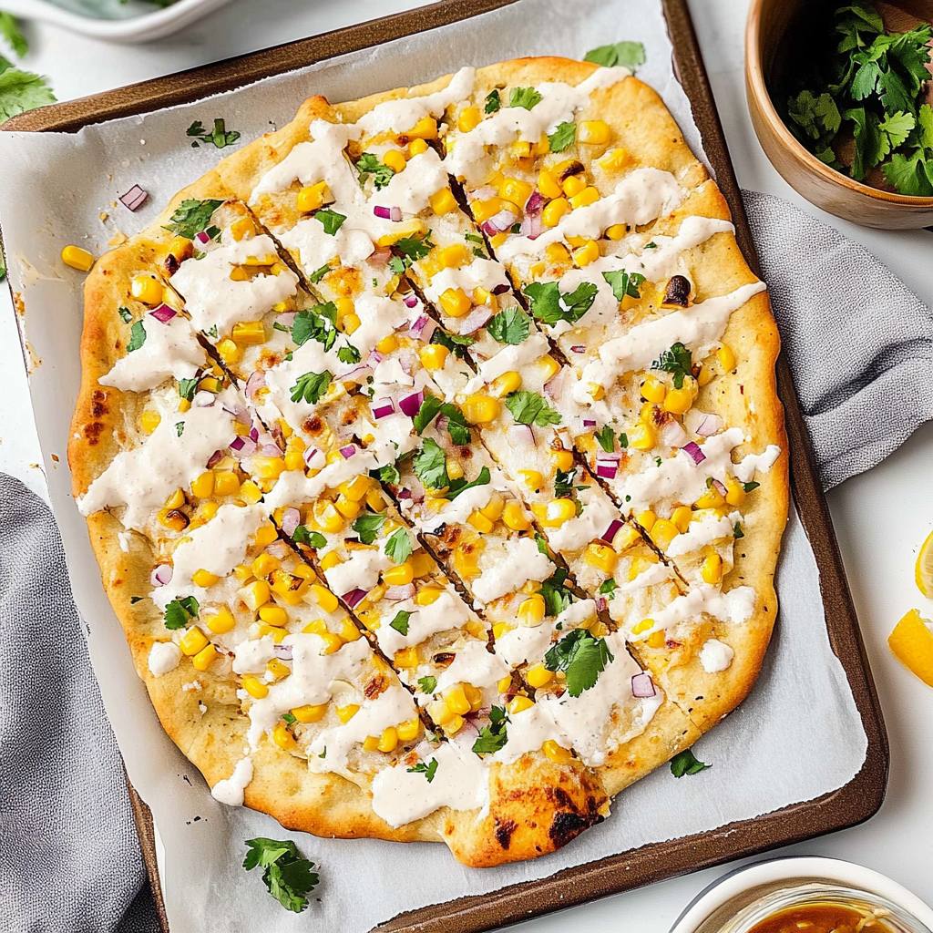 Recipe preparation for Mexican Street Corn Flatbread