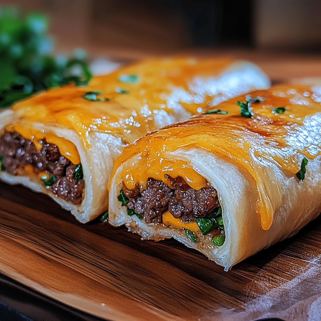 Recipe preparation for Garlic Butter Beef Cheeseburger Rollups