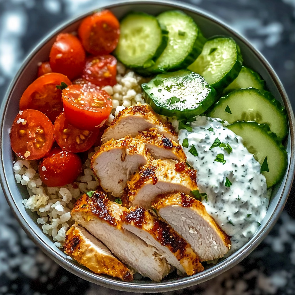 Recipe preparation for Greek Chicken Gyro Bowl