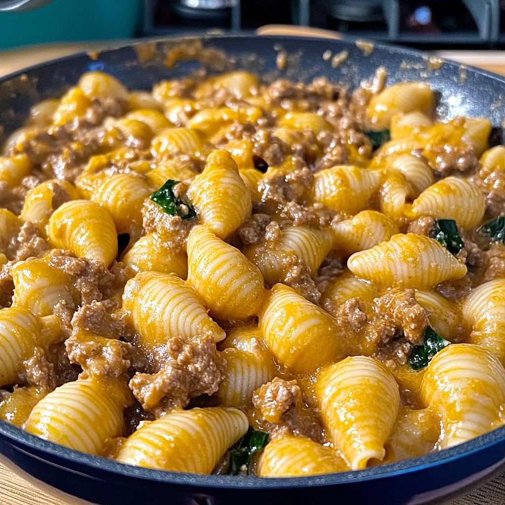 Recipe preparation for Creamy Beef and Shells