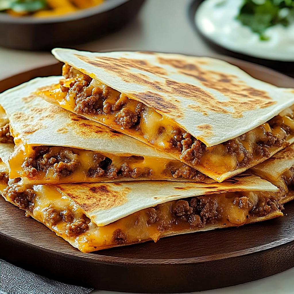 Recipe preparation for Cheesy Ground Beef Quesadillas