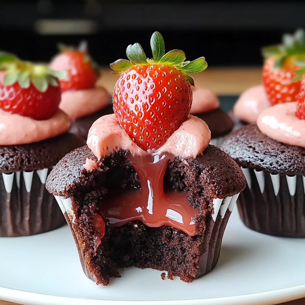 Recipe preparation for Chocolate Strawberry Cupcakes