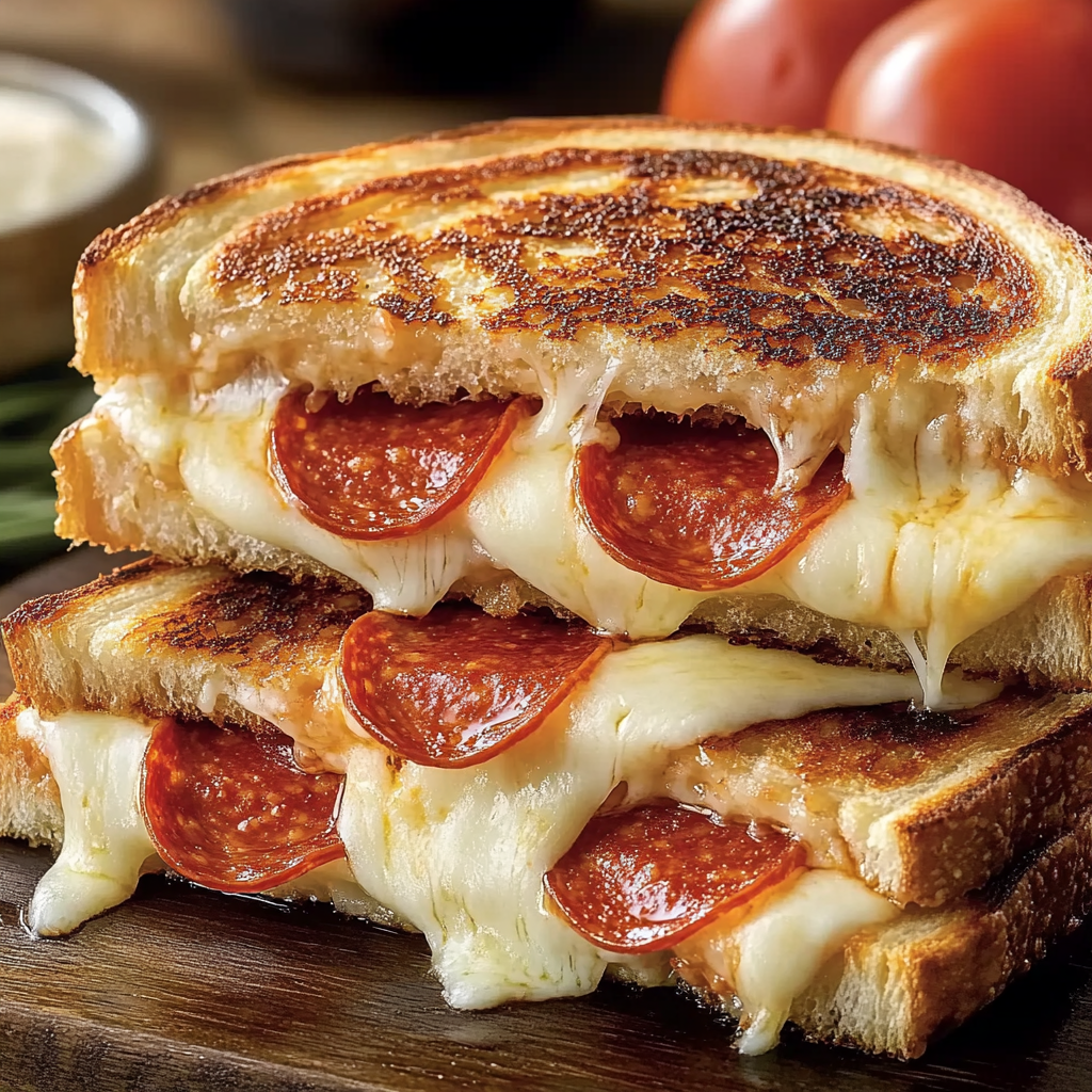 Recipe preparation for Pepperoni Pizza Grilled Cheese