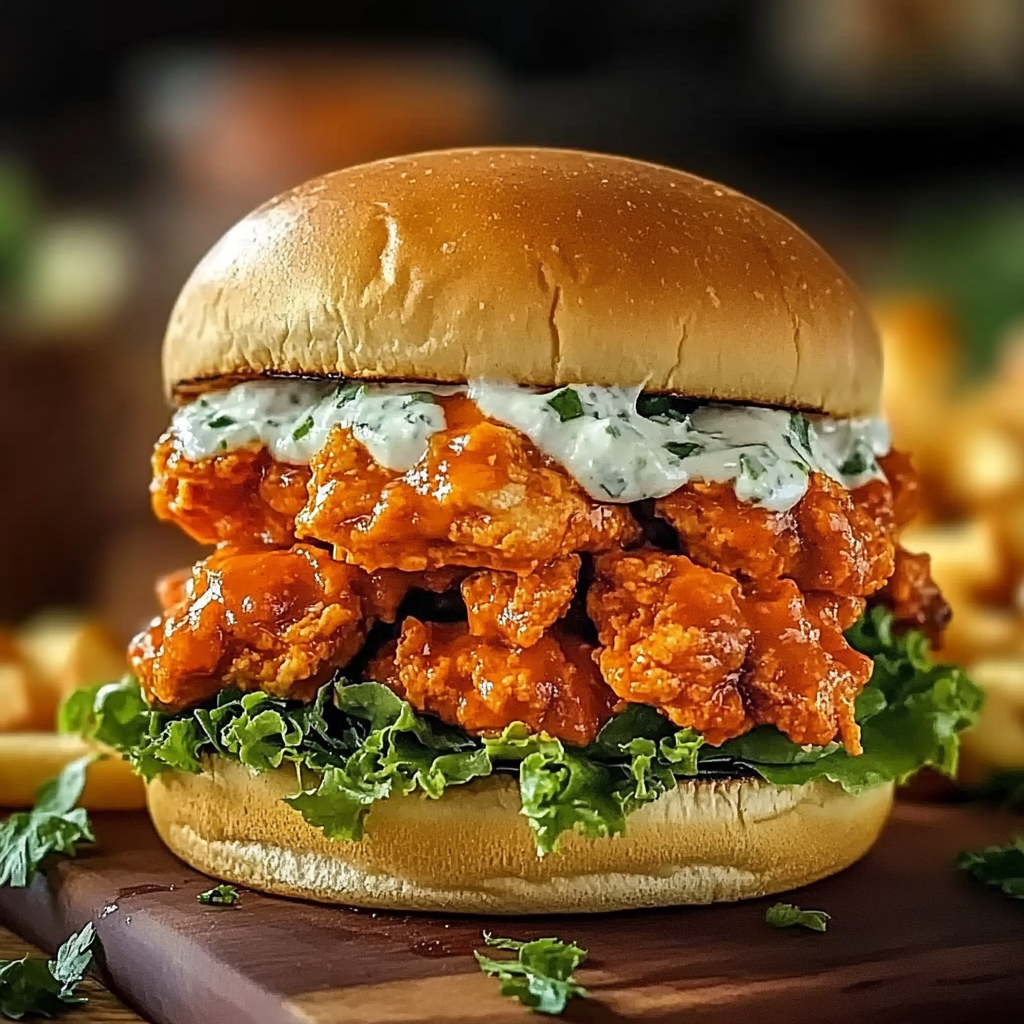 Recipe preparation for Epic Buffalo Chicken Sandwich