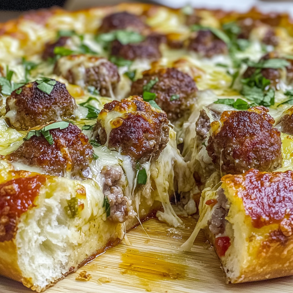 Recipe preparation for Deep Dish Meatball Pizza