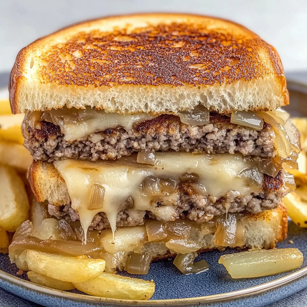 Recipe preparation for French Onion Patty Melt