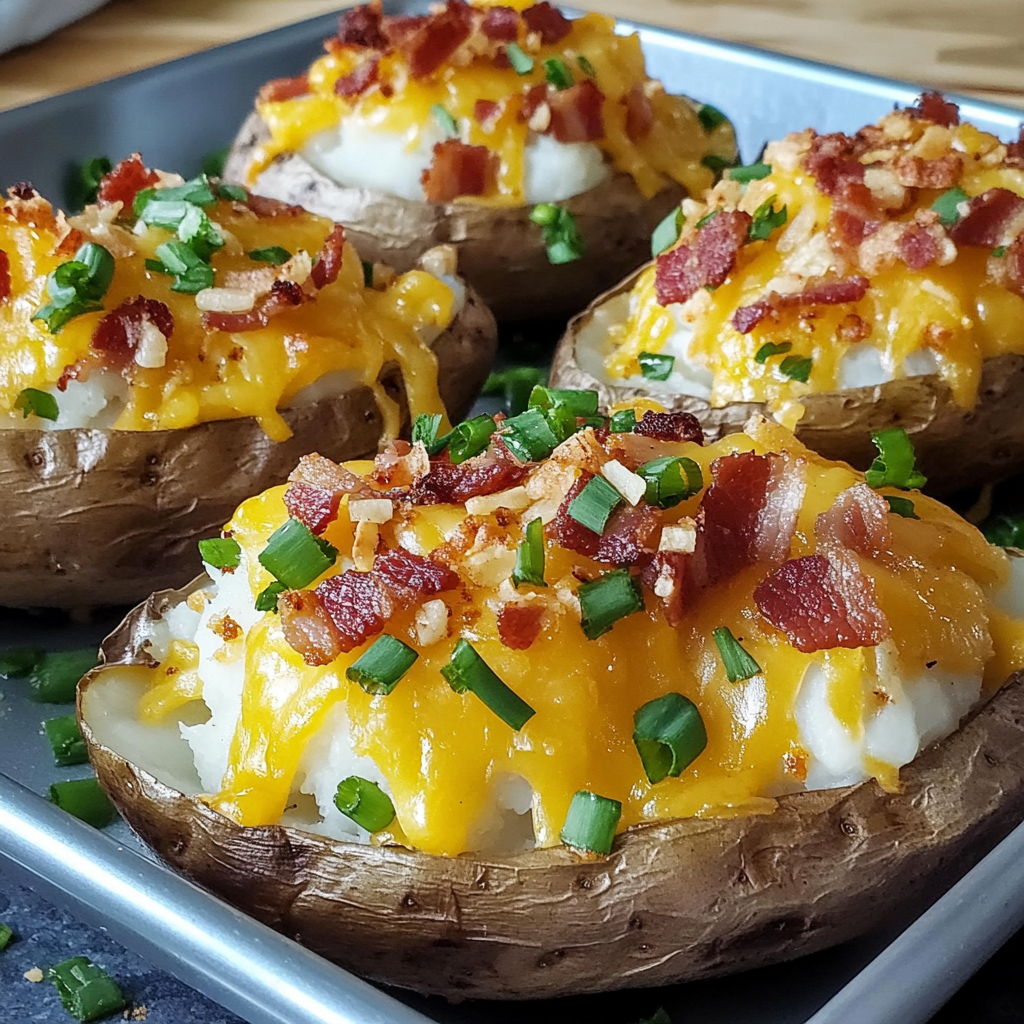 Recipe preparation for Loaded Baked Potatoes Bacon Cheddar
