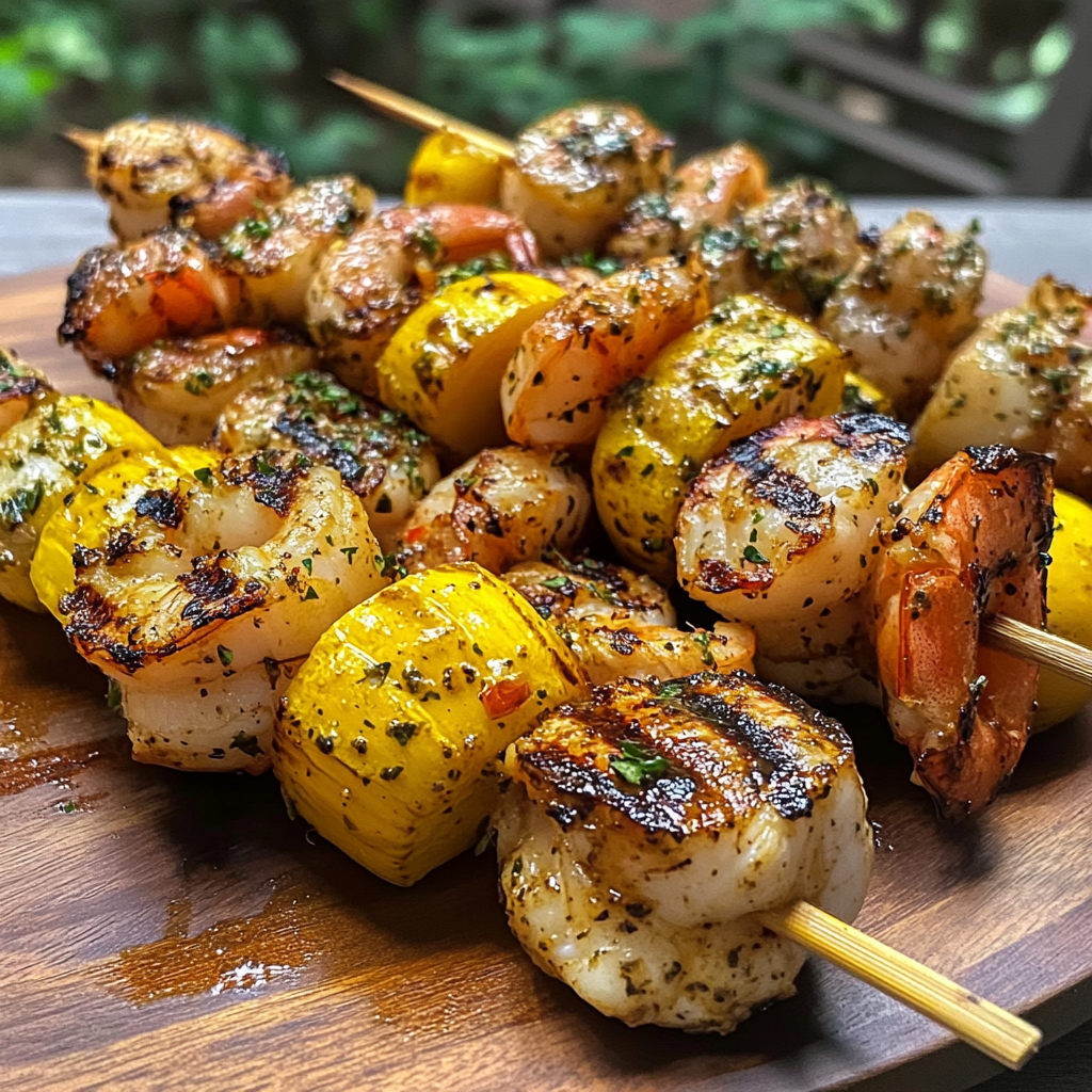 Recipe preparation for Grilled Seafood Boil Skewers