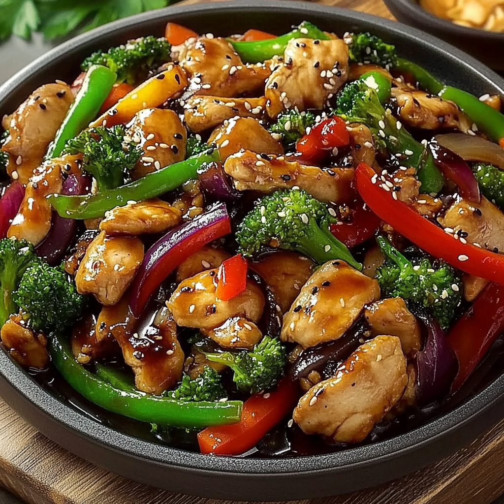 Recipe preparation for colorful teriyaki chicken stir-fry