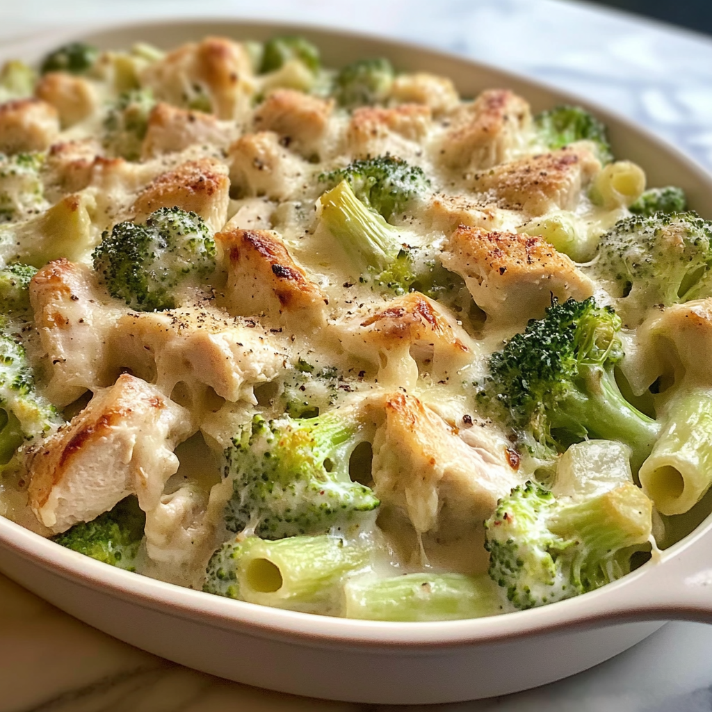 Recipe preparation for Chicken Broccoli Baked Alfredo