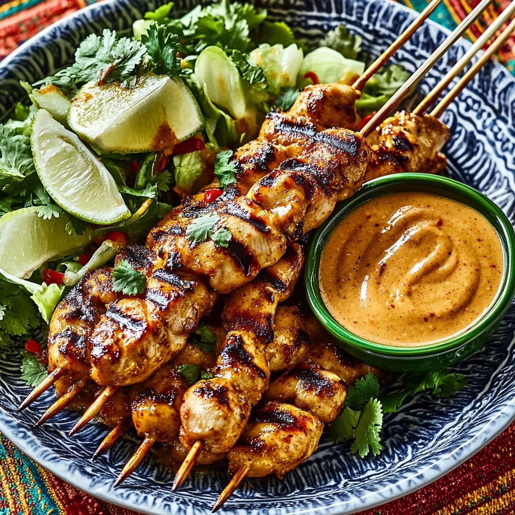 Recipe preparation for Indonesian Chicken Satay with Peanut Sauce