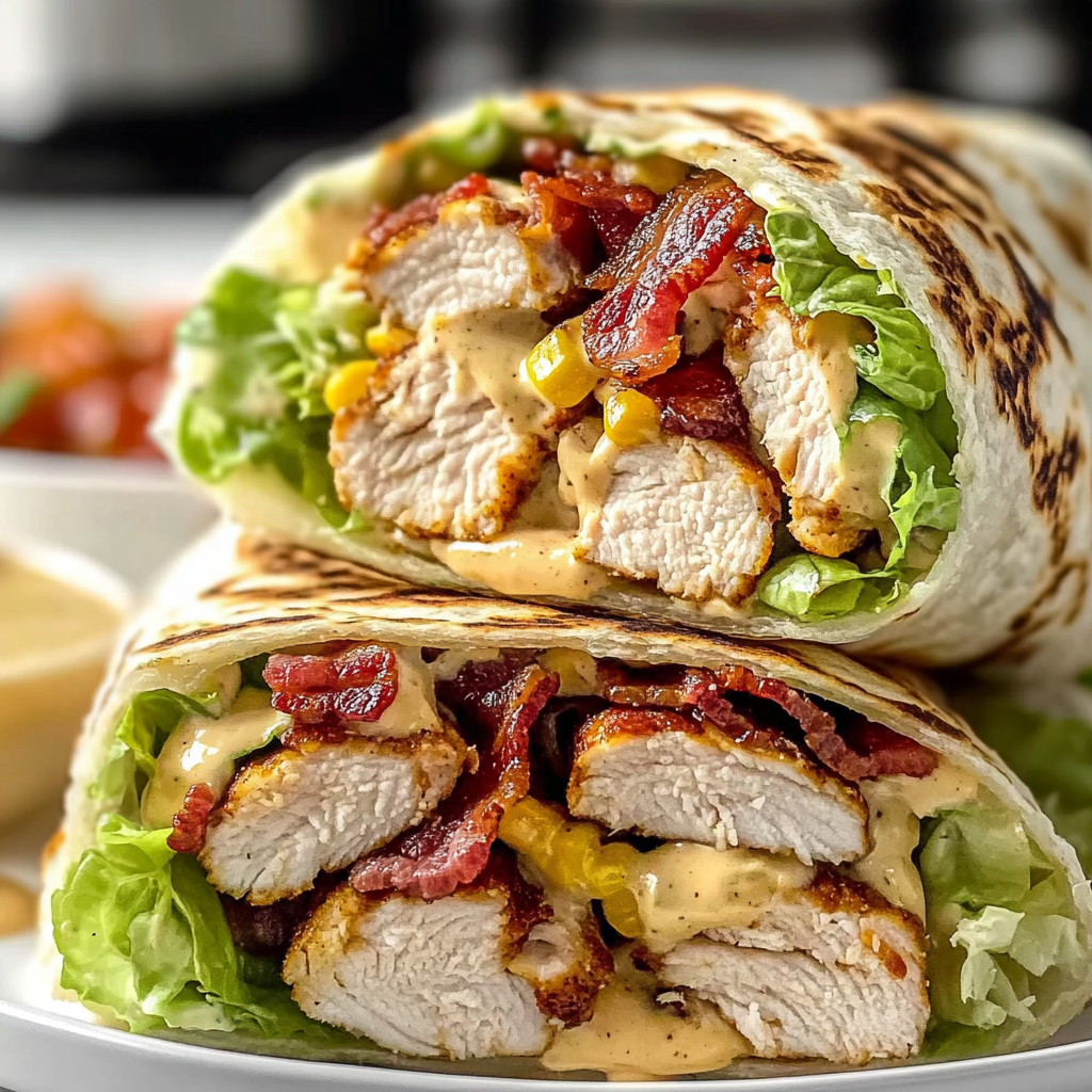 Recipe preparation for Delicious Garlic Bacon Ranch Chicken Wraps