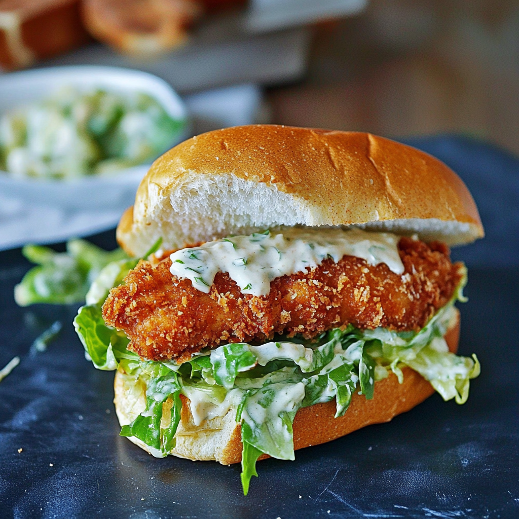Recipe preparation for Crispy Chicken Caesar Sandwich