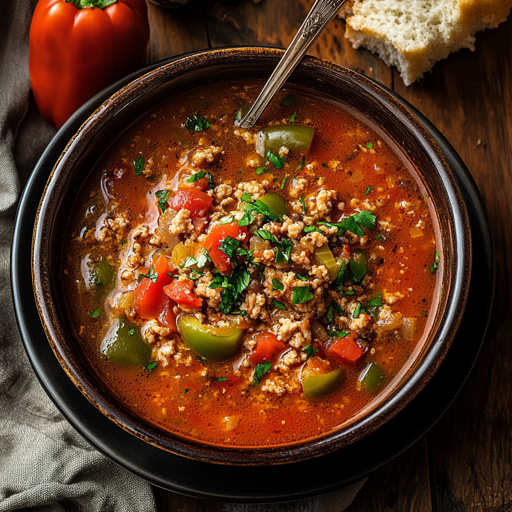 Recipe preparation for Keto Stuffed Pepper Soup