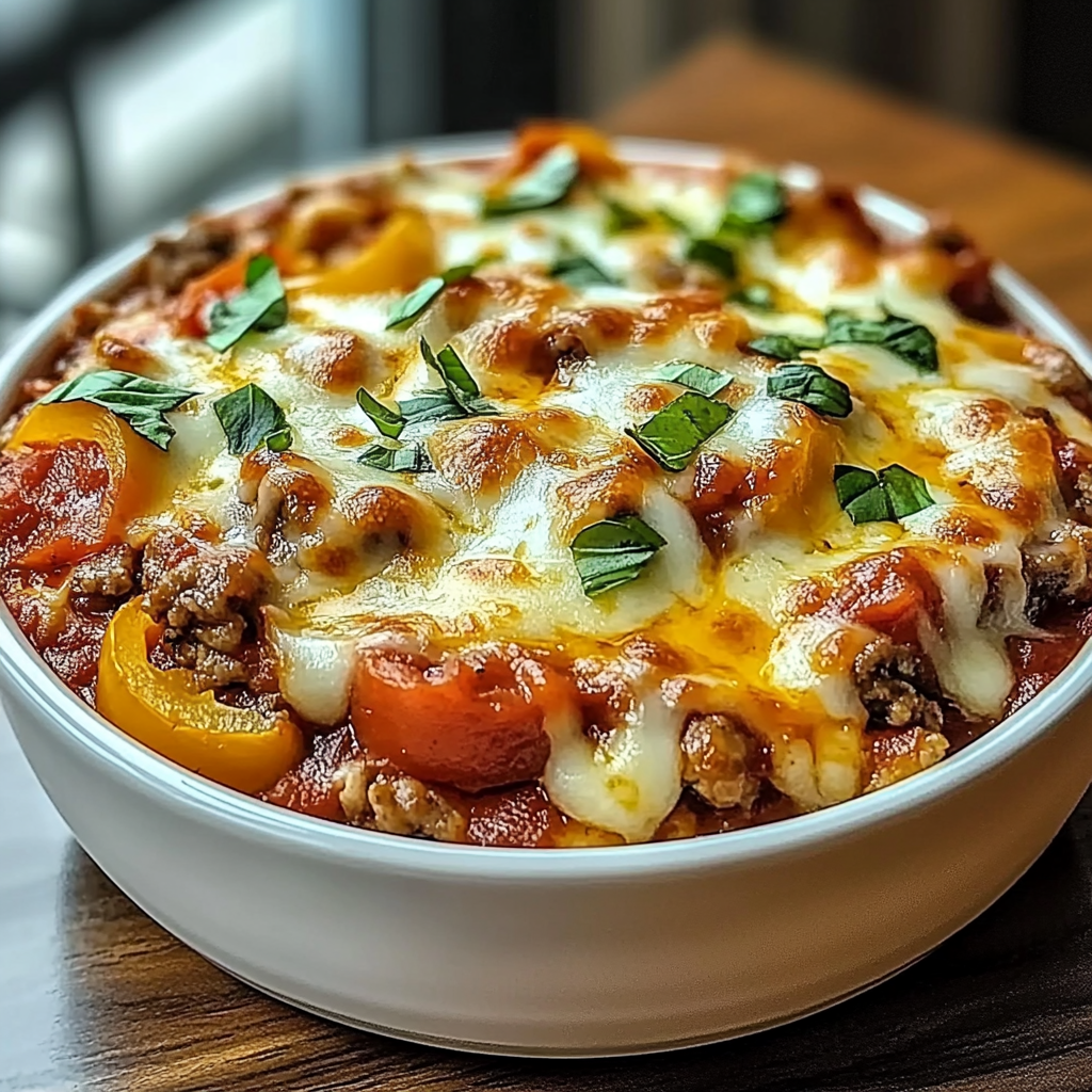 Recipe preparation for Crustless Pizza Bowl