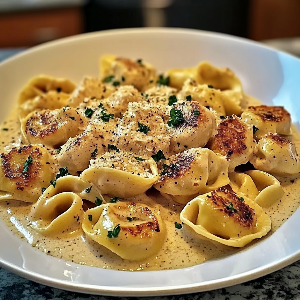 Recipe preparation for Cajun Chicken Tortellini with Creamy Garlic Sauce