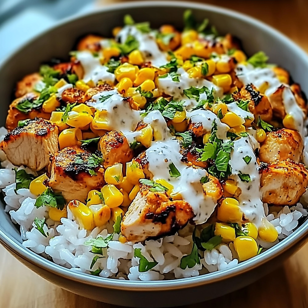 Recipe preparation for Street Corn Chicken Rice Bowl
