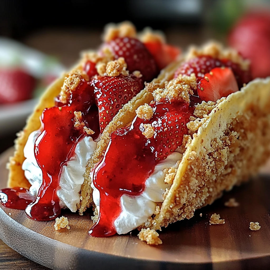 Recipe preparation for Strawberry Crunch Cheesecake Tacos