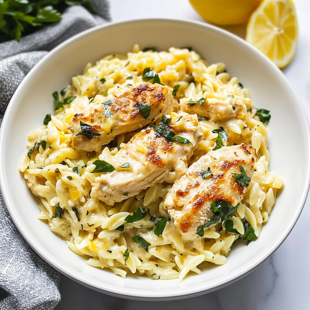 Recipe preparation for Lemon Chicken Orzo