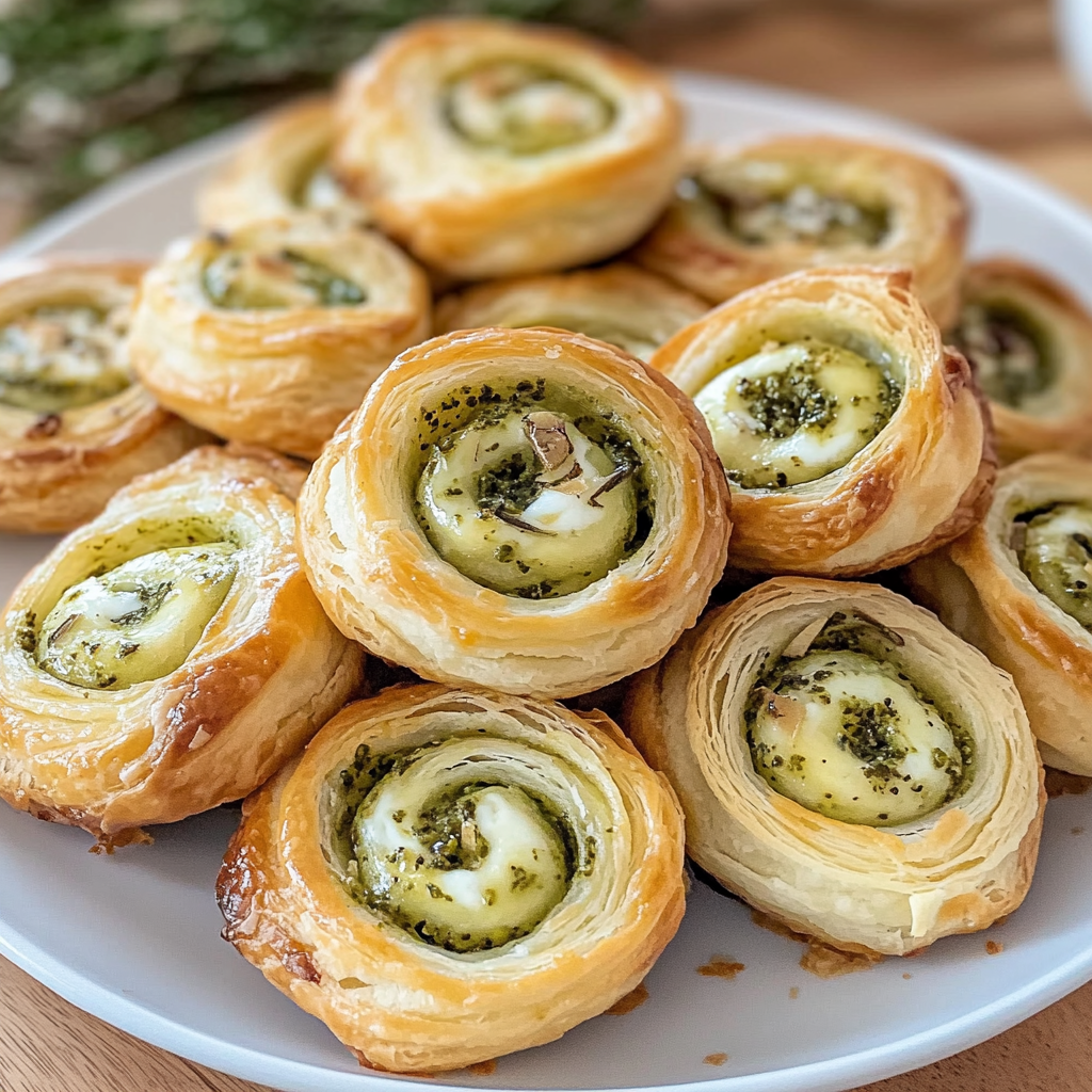 Recipe preparation for Pesto cream cheese puff spirals
