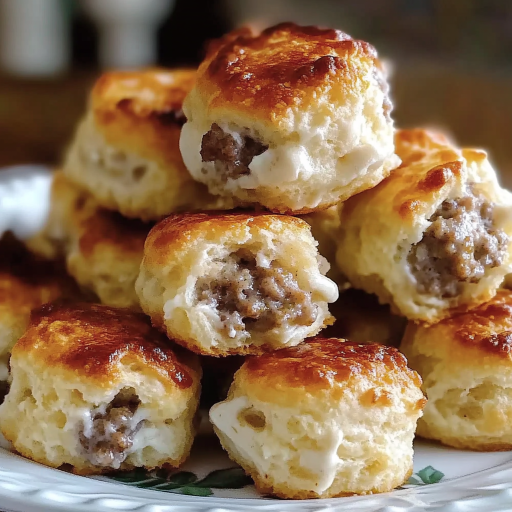 Recipe preparation for Sausage Cream Cheese Biscuit Bites