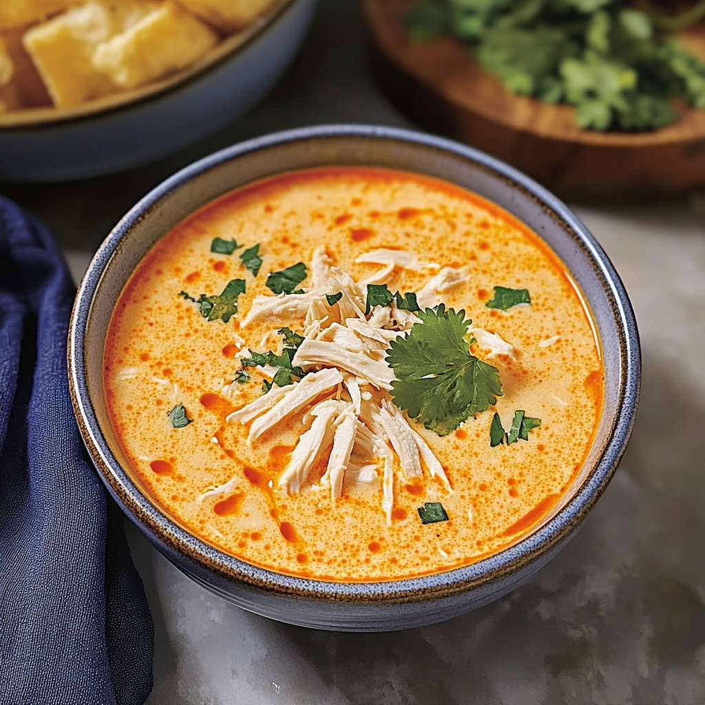 Recipe preparation for Buffalo Chicken Soup: A Comforting Bowl of Zesty Goodness
