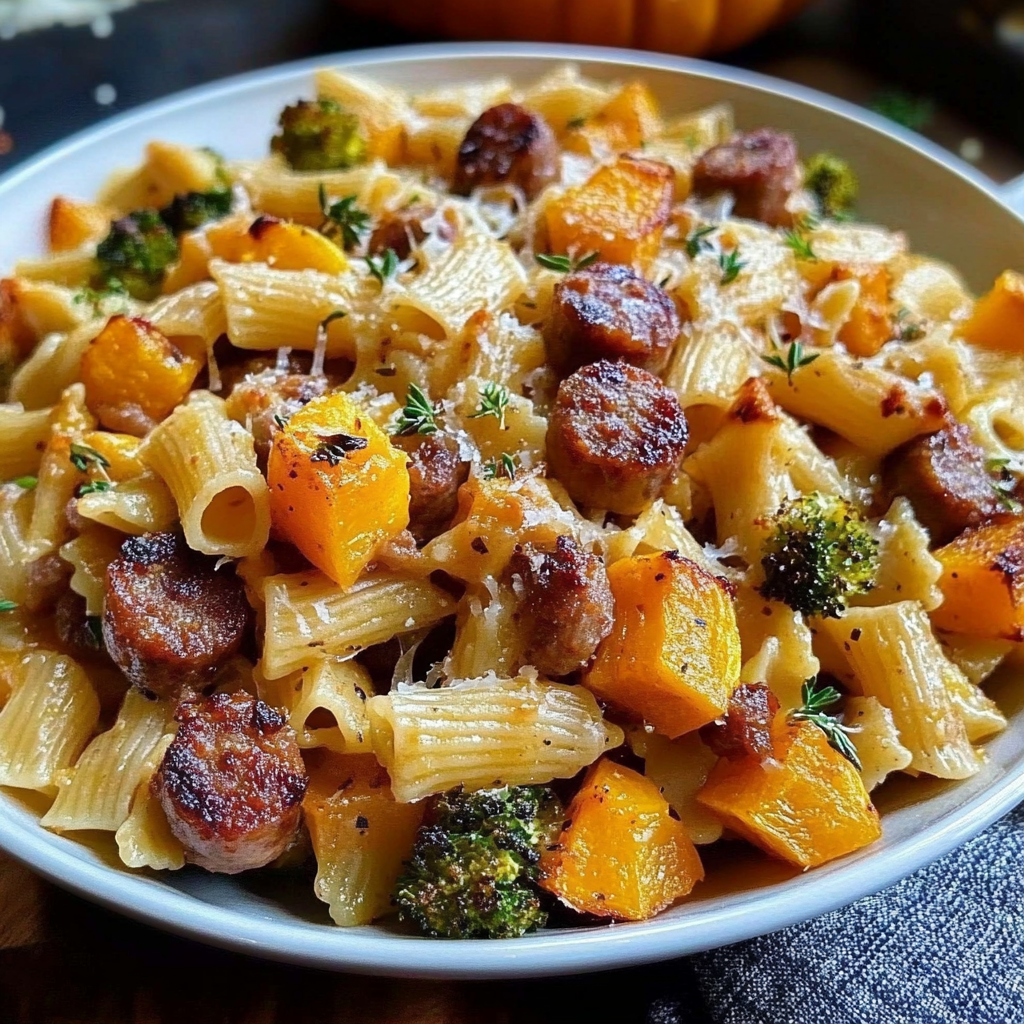 Recipe preparation for Autumn Sausage Pasta Squash