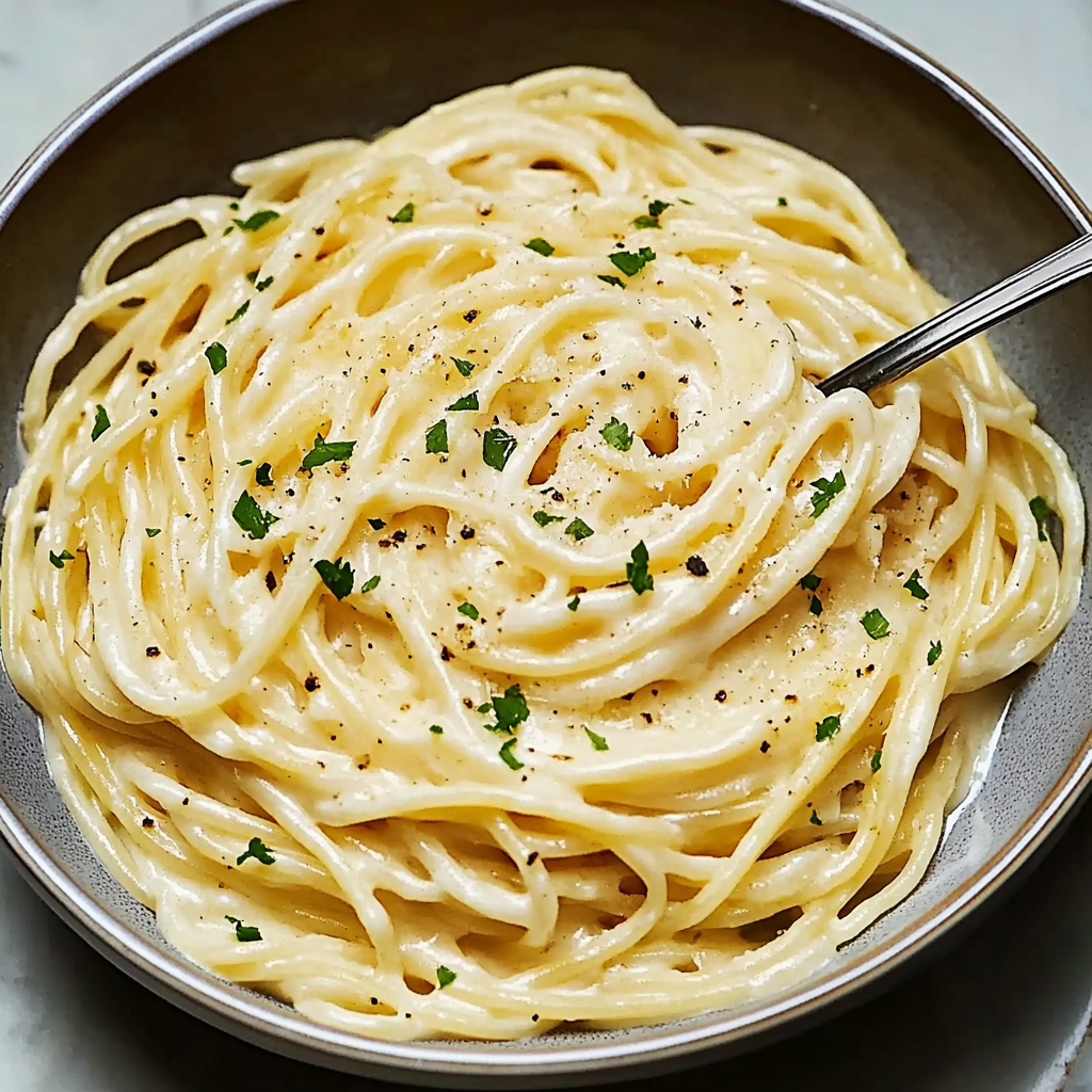 Recipe preparation for Creamy Garlic Parmesan Pasta