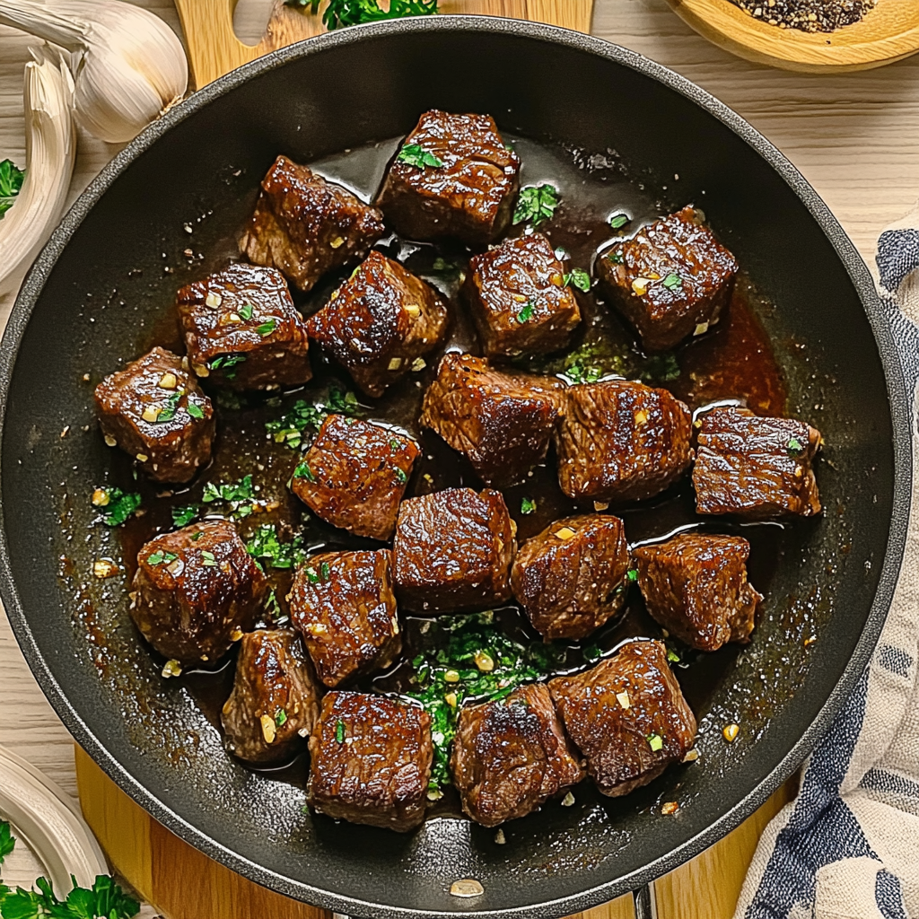 Recipe preparation for Garlic Steak Bites