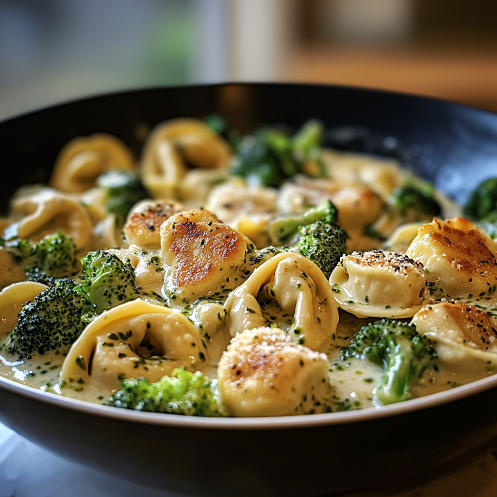 Recipe preparation for Creamy Chicken Tortellini with Broccoli