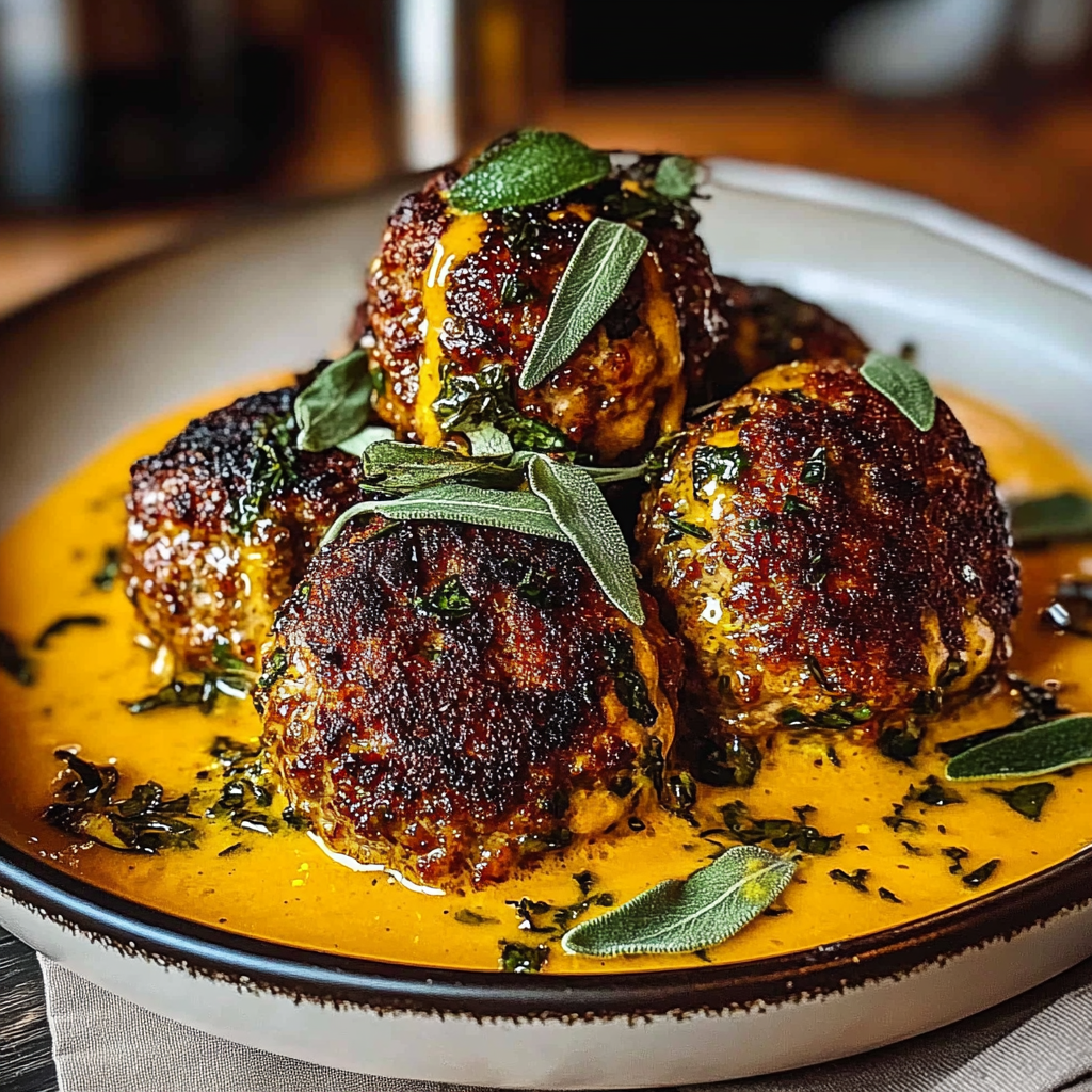 Recipe preparation for Turkey Meatballs Pumpkin Sage Sauce